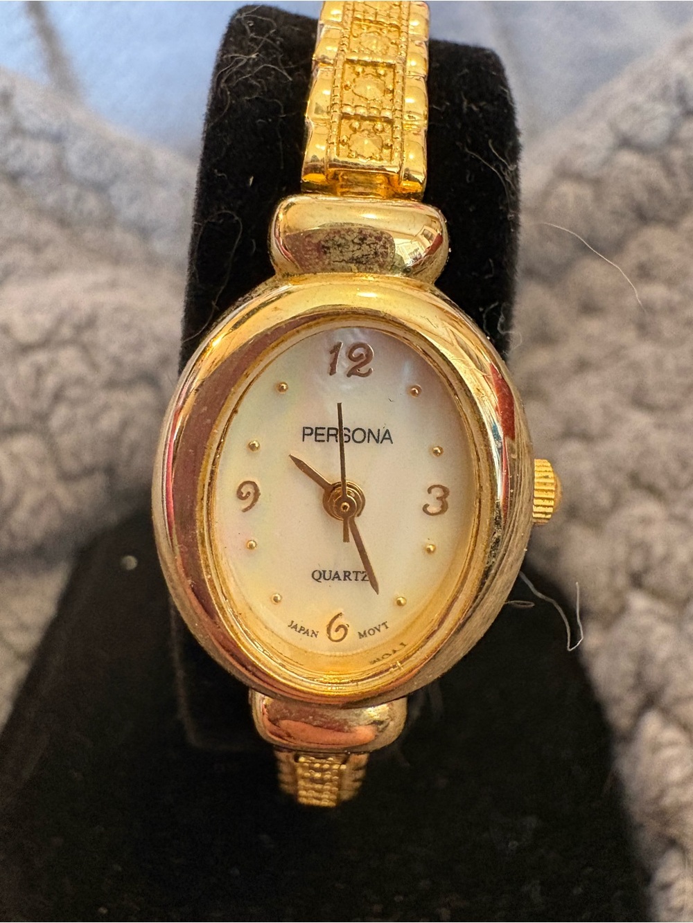 Persona Mother of Pearl Face Gold-Tone Oval Women's Watch with White Dial